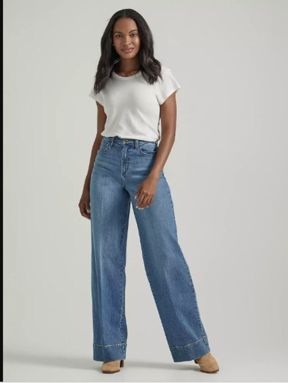 New NWT Lee Women's High Rise Trouser Jeans Size 12 Short Light Wash Wide Leg